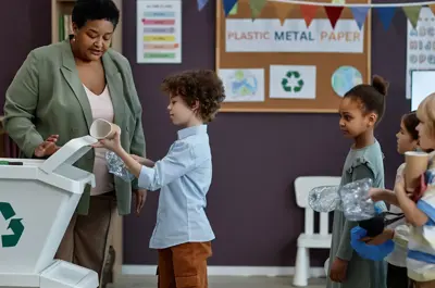 Children learning about recycling in a classroom setting